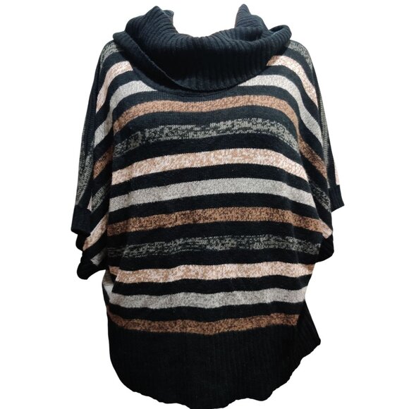 Faded Glory XXL Black Tan Gray Striped Knit Cowl Neck Batwing Sleeve Sweater - Picture 1 of 8